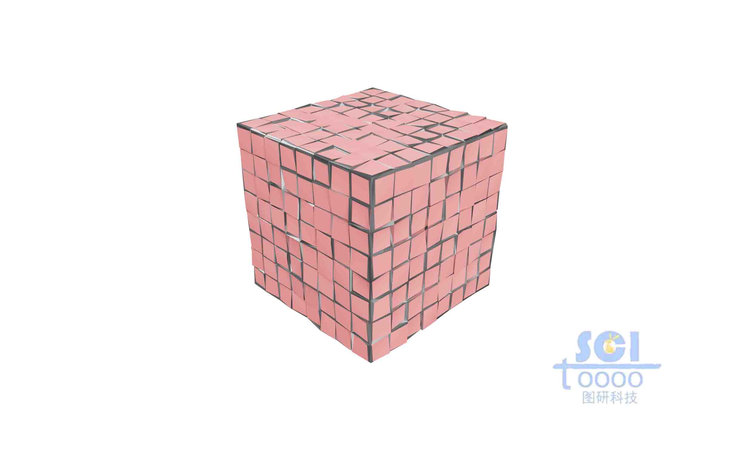 表面帶凹凸不平裂紋的立方體
